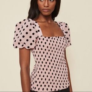 Smocked Polkadot Puff Sleeve Top